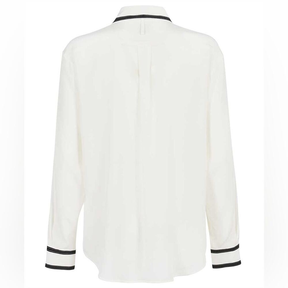 Burberry White Button Up Shirt with Horseferry Print in Silk Crepe de Chine New‎ - Picture 5 of 9